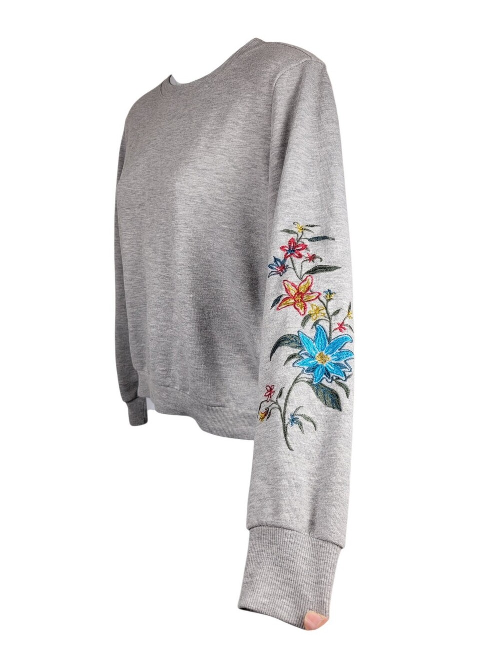 2$20 Y2K Grey Embroidery Flower Pattern Sweatshirt Top Size: Large